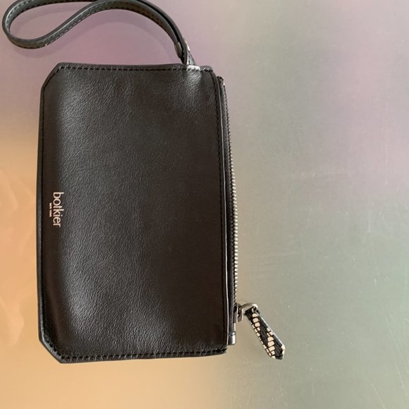 BNWT BOTKIER WRISTLET BAG LEATHER PURSE CHEVRON BLACK BLUE WHITE - Picture 6 of 14